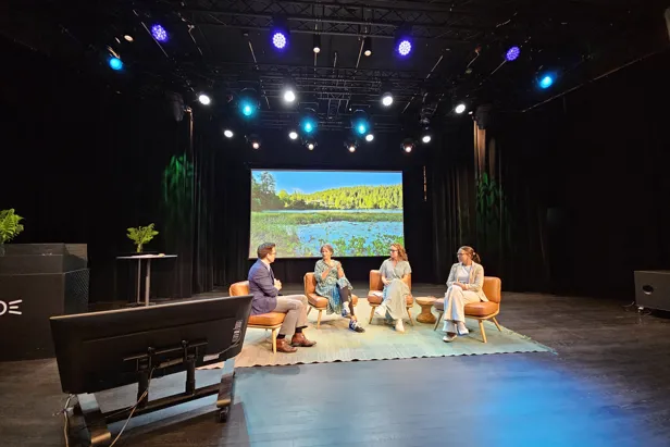 En gruppe mennesker som sitter på en scene