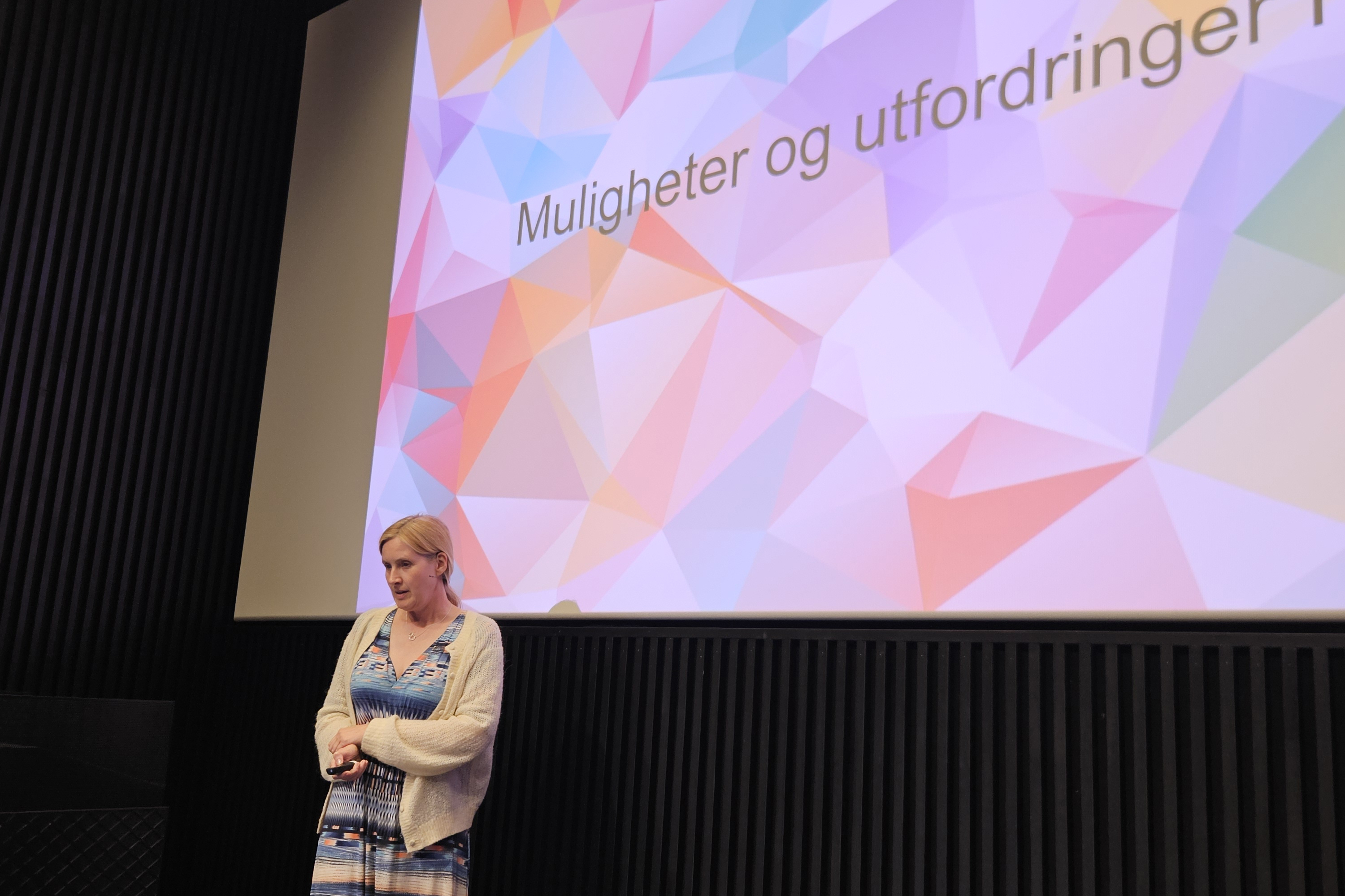 En person som står foran en stor skjerm