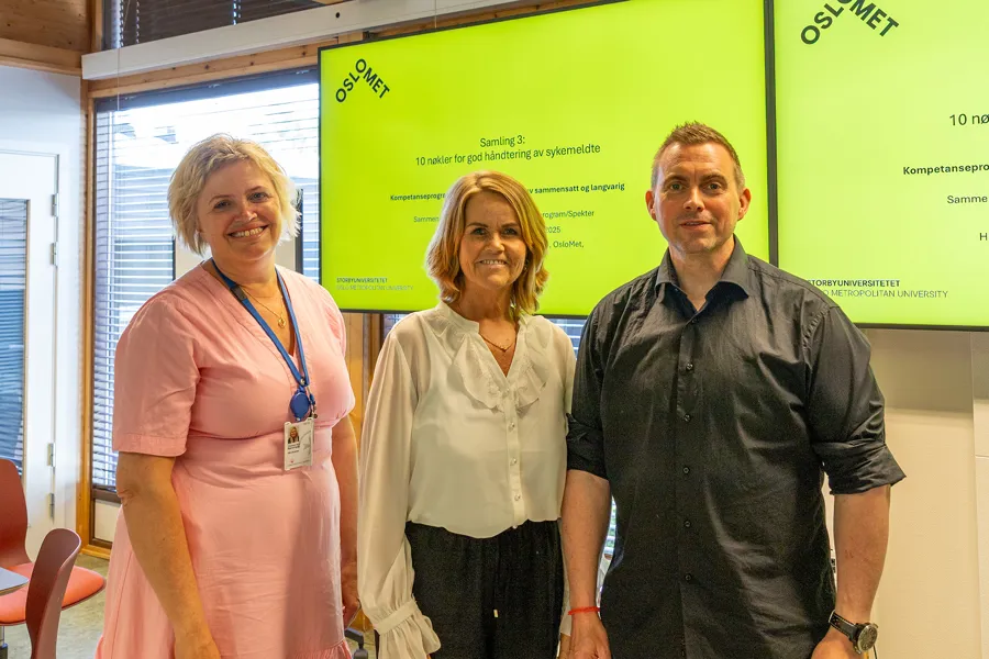 Noen få mennesker som står foran en grønn tavle