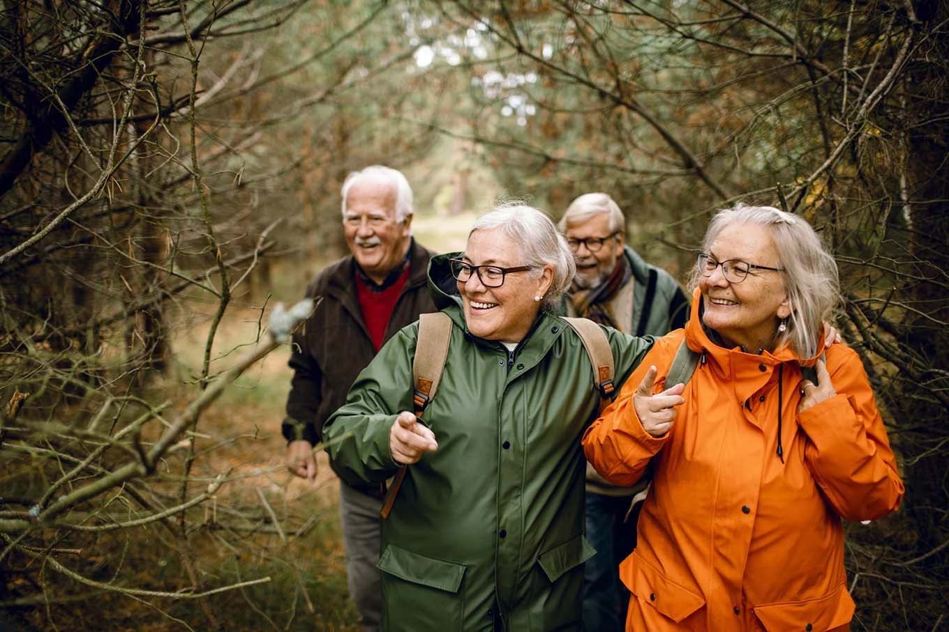 En gruppe mennesker som står i skogen