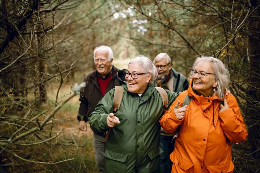 En gruppe mennesker som står i skogen