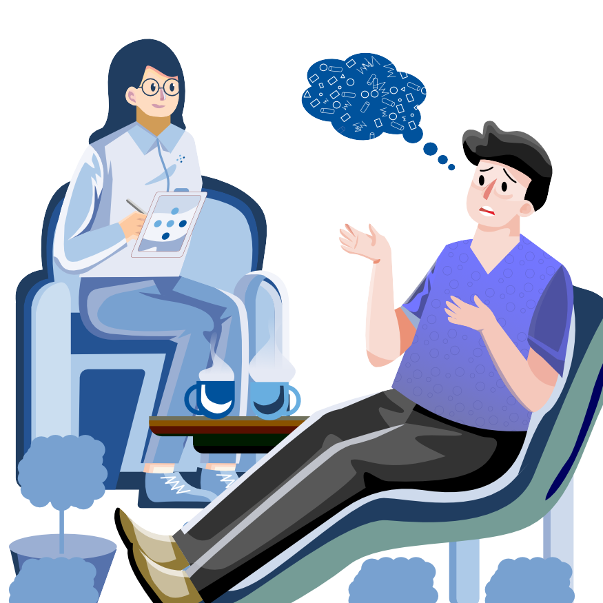 Illustrasjon av en mann og kvinne som prater sammen